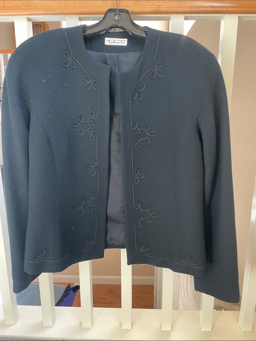 Vintage Talbots Black Collarless Embroidered Dress Jacket